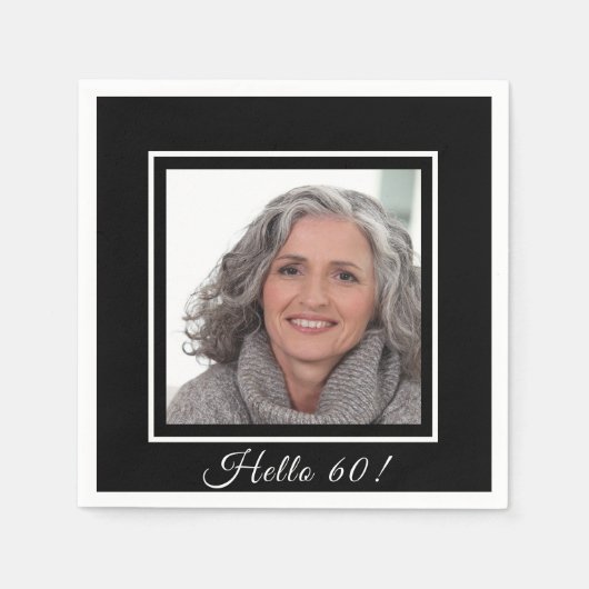 60歳の誕生日カスタム写真白黒 スタンダードカクテルナプキン (正面)