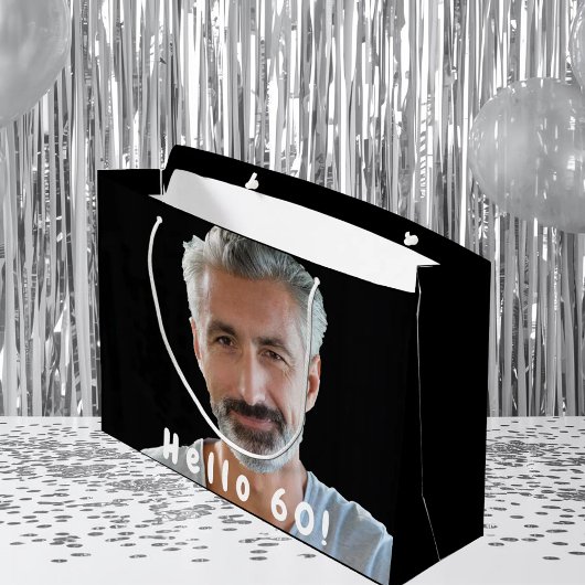 60歳の誕生日カスタム写真白黒 ラージペーパーバッグ