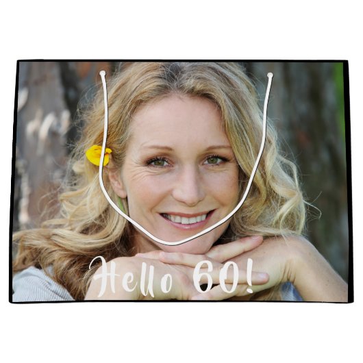 60歳の誕生日カスタム写真hello 60 ラージペーパーバッグ (正面)