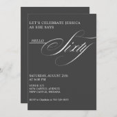 60歳の誕生日カリグラフィー モダンエレガント 招待状 (正面/裏面)