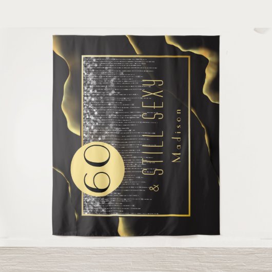 60歳の誕生日クールなインディゴのファッショナブルなブラックタペストリー タペストリー (正面)