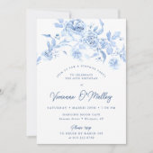 60歳の誕生日サプライズパーティー ダスティーブルーの花 招待状 (正面)