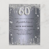 60歳の誕生日シルバーグリッターは華やかさを漂わせる インビテーションポストカード (正面)