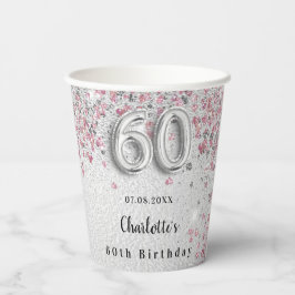 60歳の誕生日シルバーピンクグリッター 紙コップ