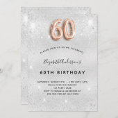 60歳の誕生日シルバー金ゴールドグリッター 招待状 (正面/裏面)