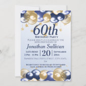 60歳の誕生日ネイビーゴールドバルーンパーティー 招待状 (正面)