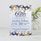 60歳の誕生日ネイビーゴールドバルーンパーティー 招待状 (スタンド正面)