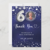 60歳の誕生日ネイビー・ブルー・シルバー・スターズの写真 サンキューカード (正面)