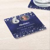 60歳の誕生日ネイビー・ブルー・シルバー・スターズの写真 スクエアペーパーコースター