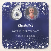 60歳の誕生日ネイビー・ブルー・シルバー・スターズの写真 スクエアペーパーコースター