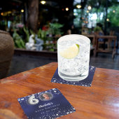 60歳の誕生日ネイビー・ブルー・シルバー・スターズの写真 スクエアペーパーコースター