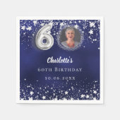 60歳の誕生日ネイビー・ブルー・シルバー・スターズの写真 スタンダードカクテルナプキン (正面)