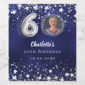 60歳の誕生日ネイビー・ブルー・シルバー・スターズの写真 ワインラベル (シングルラベル)