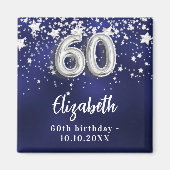 60歳の誕生日ネイビー・ブルー・シルバー・スターズ マグネット (正面)