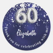60歳の誕生日ネイビー・ブルー・シルバー・スターズ ラウンドシール (正面)