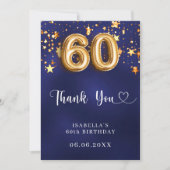 60歳の誕生日ネイビー・ブルー・金ゴールド サンキューカード (正面)