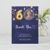 60歳の誕生日ネイビー・ブルー・金ゴールド・スターズ写真 サンキューカード (スタンド正面)