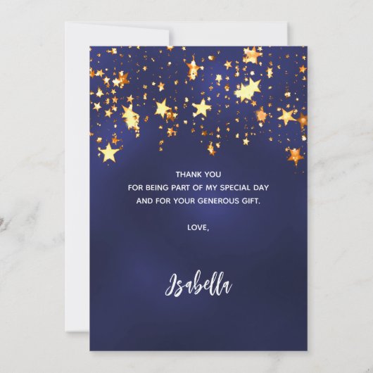 60歳の誕生日ネイビー・ブルー・金ゴールド・スターズ写真 サンキューカード (裏面)