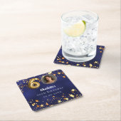 60歳の誕生日ネイビー・ブルー・金ゴールド・スターズ写真 スクエアペーパーコースター (インサイチュ)