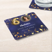 60歳の誕生日ネイビー・ブルー・金ゴールド・スターズ写真 スクエアペーパーコースター (アングル)