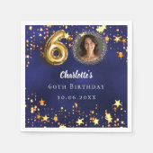 60歳の誕生日ネイビー・ブルー・金ゴールド・スターズ写真 スタンダードカクテルナプキン (正面)