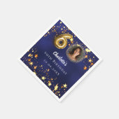 60歳の誕生日ネイビー・ブルー・金ゴールド・スターズ写真 スタンダードカクテルナプキン (角)