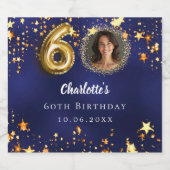 60歳の誕生日ネイビー・ブルー・金ゴールド・スターズ写真 スパークリングワインラベル (シングルラベル)