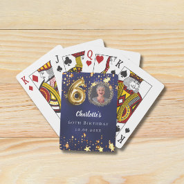 60歳の誕生日ネイビー・ブルー・金ゴールド・スターズ写真 トランプ