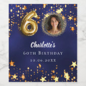 60歳の誕生日ネイビー・ブルー・金ゴールド・スターズ写真 ワインラベル (シングルラベル)