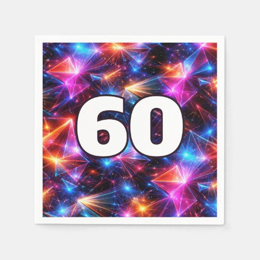 60歳の誕生日ネオン多角形アブストラクト スタンダードカクテルナプキン (正面)
