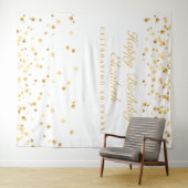 60歳の誕生日バックドロップ(白と金)写真ブース タペストリー (インサイチュ(横))