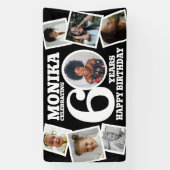 60歳の誕生日バナー カスタムフォト モノクロ 横断幕 (縦)