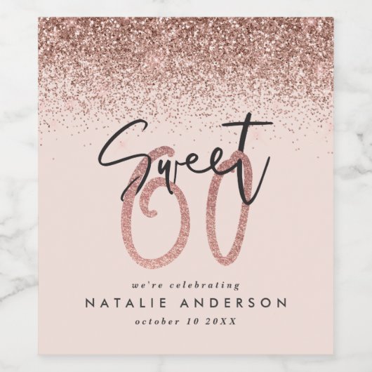 60歳の誕生日バラ金ゴールドガーリーグリッターパーティーの好意 ワインラベル (シングルラベル)