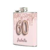 60歳の誕生日バラ金ゴールドグリッターピンクの友達 フラスク (左)