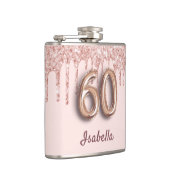 60歳の誕生日バラ金ゴールドグリッターピンクの友達 フラスク (右)