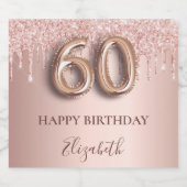 60歳の誕生日バラ金ゴールドグリッターピンクバルーンスタイル スパークリングワインラベル (シングルラベル)