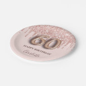 60歳の誕生日バラ金ゴールドグリッターピンクバルーンスタイル ペーパープレート (アングル)