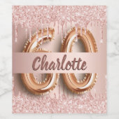 60歳の誕生日バラ金ゴールドグリッターモノグラムラグジュアリー ワインラベル (シングルラベル)