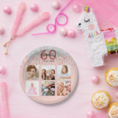 60歳の誕生日バラ金ゴールドグリッター幕付き銀写真 ペーパープレート (パーティー)