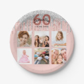 60歳の誕生日バラ金ゴールドグリッター幕付き銀写真 ペーパープレート (正面)