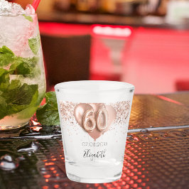 60歳の誕生日バラ金ゴールドバルーン名 ショットグラス