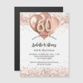 60歳の誕生日バラ金ゴールドバルーン白い贅沢 マグネット招待状 (正面/裏面)