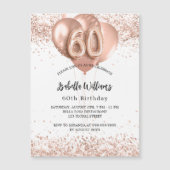 60歳の誕生日バラ金ゴールドバルーン白い贅沢 マグネット招待状 (正面)
