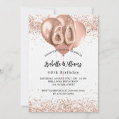 60歳の誕生日バラ金ゴールドバルーン白い贅沢 招待状 (正面)
