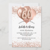 60歳の誕生日バラ金ゴールドバルーン白 招待状 (正面)