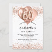 60歳の誕生日バラ金ゴールドバルーン白 招待状 (正面)