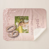 60歳の誕生日バラ金ゴールドピンクのドリップス写真 シェルパブランケット (正面(横))