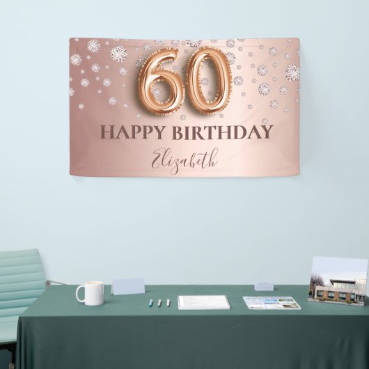 60歳の誕生日バラ金ゴールドピンクダイヤモンド 横断幕 (トレードショー)