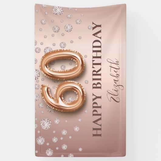 60歳の誕生日バラ金ゴールドピンクダイヤモンド 横断幕 (縦)