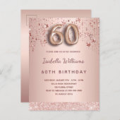 60歳の誕生日バラ金ゴールドピンク星バルーンスクリプト ポストカード (正面/裏面)